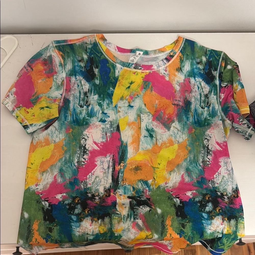 Lululemon Athletica Pink and Yellow Short Sleeve Tee